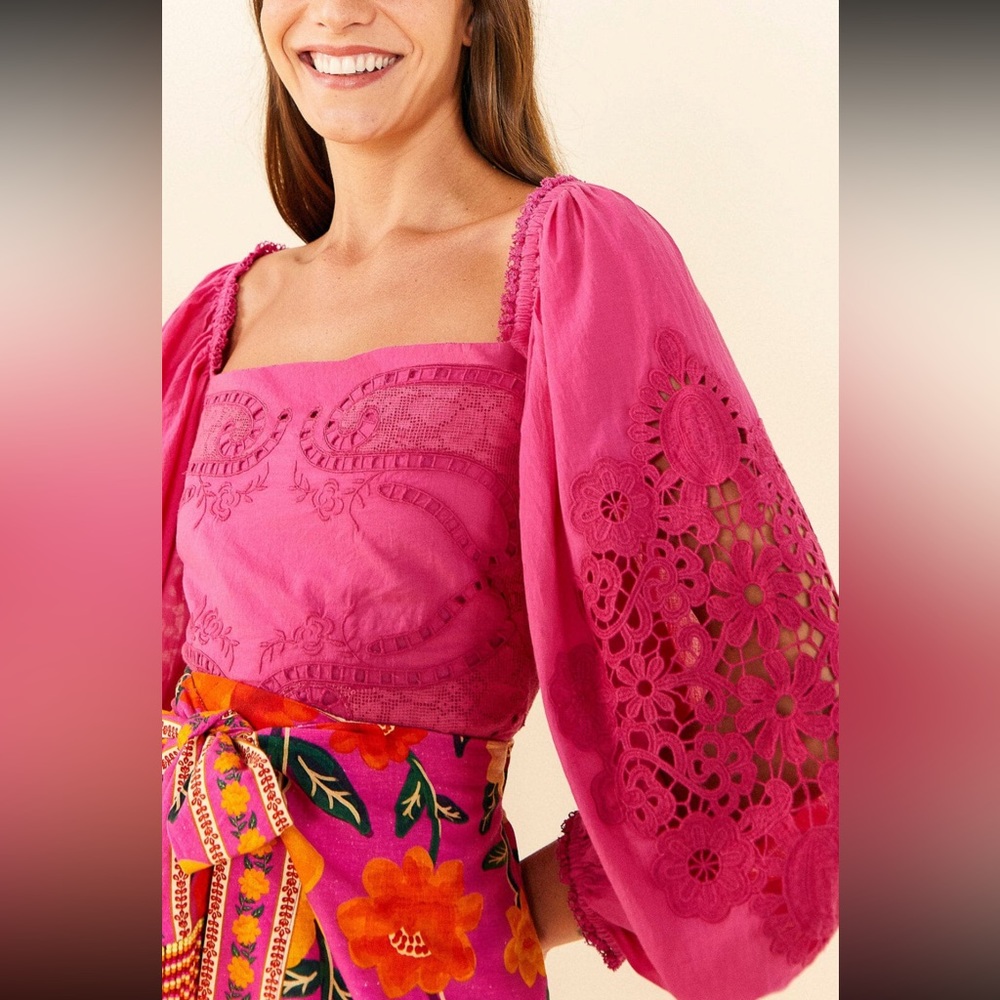 FARM Rio Pink Embroidered Blouse - Picture 2 of 9